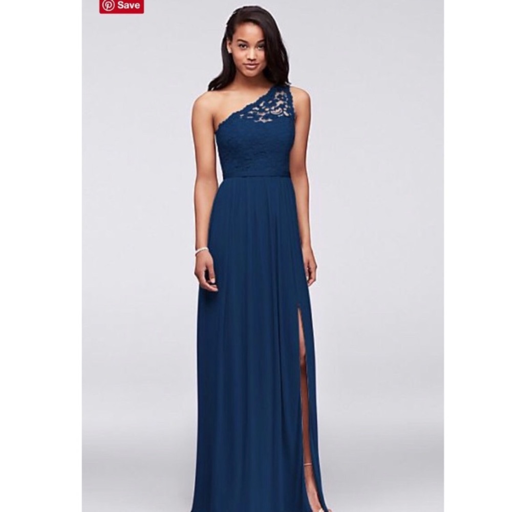 David's Bridal One-Shoulder Dress in Deep Blue